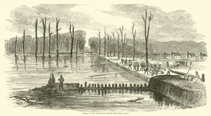 Rupture de la digue du Mississippi, près du canal, mars 1863 - American School