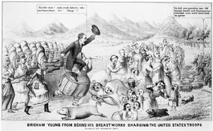 Brigham Young derrière ses fortifications chargeant les troupes des États-Unis - American School