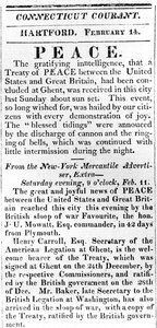 Affiche annonçant la paix entre les États-Unis et la Grande-Bretagne après la guerre de 1812, imprimée dans le Connecticut Courant, 1815 - American School
