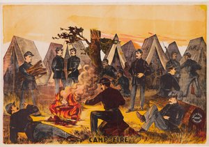 Feu de camp, pub. vers 1865 lithographie en couleur - American School