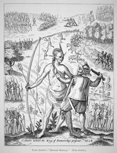 Le capitaine John Smith (1580-1631) capturant un chef indien en 1608, de 