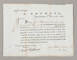 Chèque de trois livres et treize shillings à Joseph Williams, 13 novembre 1783 - American School