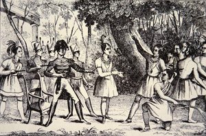 Le chef Tecumseh (1768-1813) défiant le général Harrison (1773-1841) - American School