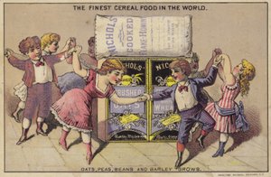 Enfants dansant autour de paquets de céréales