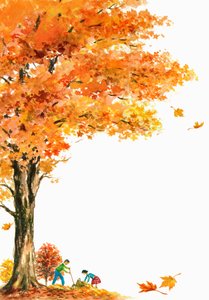 Enfants ratissant les feuilles d