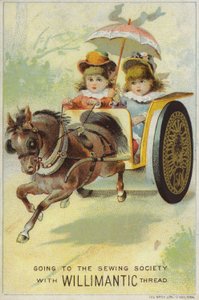Enfants voyageant rapidement en charrette tirée par un cheval - American School