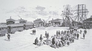 Immigrants chinois arrivant à San Francisco pour travailler sur le chemin de fer transcontinental dans les années 1860 - American School