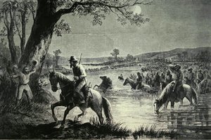 Armée confédérée traversant les gués de la rivière Potomac lors de l