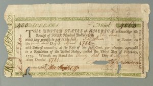 Certificat de prêt continental numéro 4863 signé par le trésorier Francis Hopkinson, 26 mars 1781 - American School