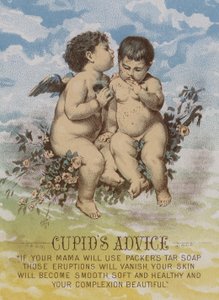 Conseil de Cupidon, carte publicitaire américaine pour le savon au goudron Packers - American School