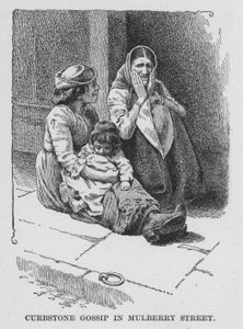 Bavardage sur le trottoir à Mulberry Street (lithographie) - American School