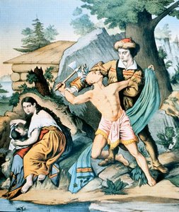 Daniel Boone (1734-1820) défend sa famille contre une attaque indienne - American School