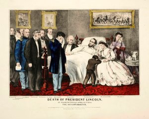 Mort du président Lincoln, à Washington, DC, 15 avril 1865, pub. 1865 lithographie en couleur - American School