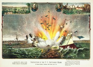 Destruction du cuirassé américain Maine dans le port de La Havane le 15 février 1898, publié en 1898 - American School