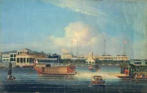 Usines à Canton, depuis le port, Chine, 1850