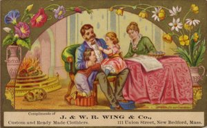 Famille se relaxant près du feu - American School