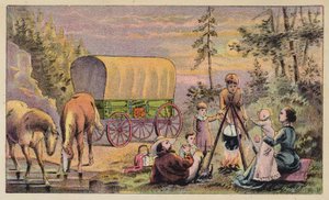 Famille autour du feu de camp - American School