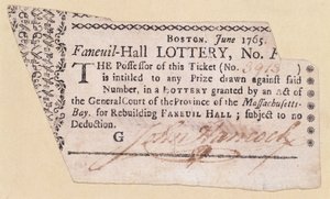 Billet de loterie de Faneuil-Hall, signé par John Hancock (1737-93) 1765 - American School