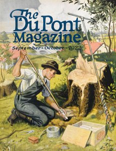 Agriculteur plantant de la dynamite DuPont, couverture du DuPont Magazine, septembre-octobre 1922