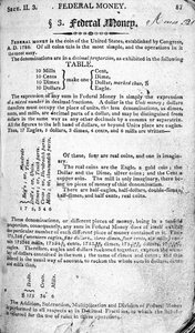 Argent fédéral, page de The Scholars Arithmetic 6e édition, par Daniel Adams, publié par N.H.Keene, 1810 - American School