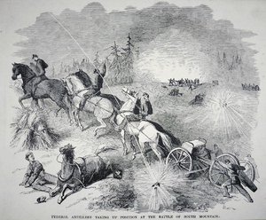 Artillerie fédérale prenant position à la bataille de South Mountain, septembre 1862 (gravure) - American School