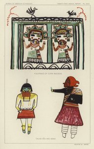 Figurines de jeunes filles du maïs, Tacab Ana et Mana (lithographie couleur) - American School