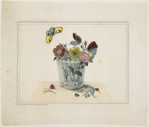 Fleurs dans un verre, avec papillon