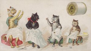 Quatre chats occupés à coudre - American School