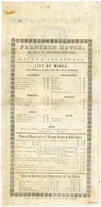 Carte des Vins de la Maison Franklin pour le 23 Mai 1844, 1844 - American School