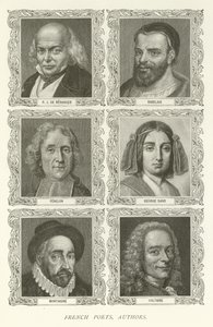 Poètes français, auteurs, P J De Beranger, Rabelais, Fénelon, George Sand, Montaigne, Voltaire - American School
