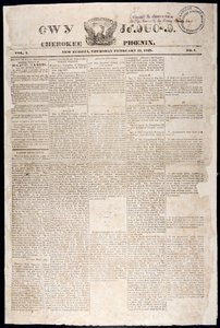 Première page du Cherokee Phoenix, 21 février 1828
