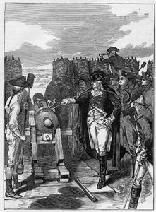 Le général George Washington et le premier tir du canon au siège de Yorktown en 1781