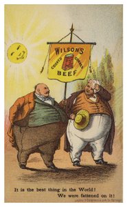 Messieurs portant une bannière de corned-beef Wilsons