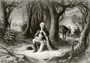 George Washington priant au campement de la guerre d