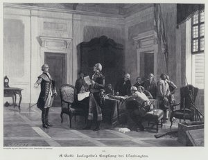 George Washington accueillant le marquis de Lafayette (gravure) - American School