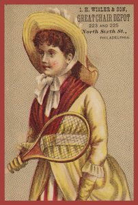 Fille tenant une raquette - American School