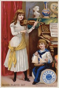 Fille jouant du violon à un jeune enfant - American School