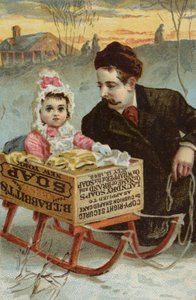 Fille assise dans une luge en boîte de savon - American School