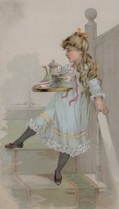 Fille portant une cafetière sur un plateau - American School