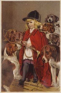 Fille en veste de chasse avec des chiens - American School