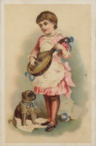 Fille jouant du mandoline, avec un chien - American School