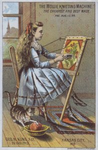 Fille utilisant une machine à tricoter - American School