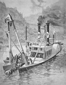 Bateau de déblaiement gouvernemental enlevant des troncs ou des obstacles du Mississippi, c.1870 - American School