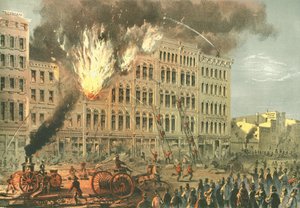 Grand incendie sur Lake Street, de Chicago Illustrated, avec descriptions littéraires par James W. Sheahan, publié par Jevne & Almini, Chicago, 1866-67 - American School
