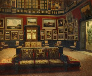 Grande salle, Hôtel Van der Bilt à New York, vers 1840, gravure en couleur - American School