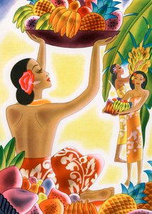 Femmes hawaïennes récoltant des fruits - American School