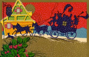 Carrosse tiré par des chevaux la veille de Noël
