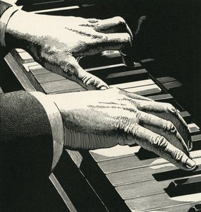 Illustration de mains jouant du piano - American School