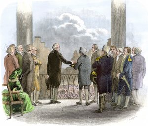 Investiture de George Washington (1732-1799) (gravure en couleur) - American School