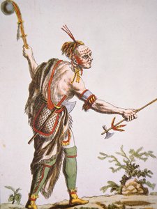 Guerrier iroquois avec une massue à tête de boule - American School